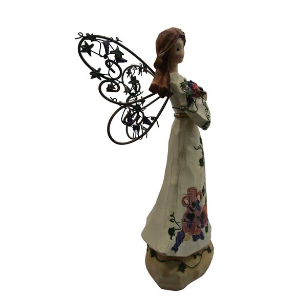 Autumn Angel Carved Wood Look Resin Metal Wings Fall Basket Cornucopia GUC - Picture 13 of 16